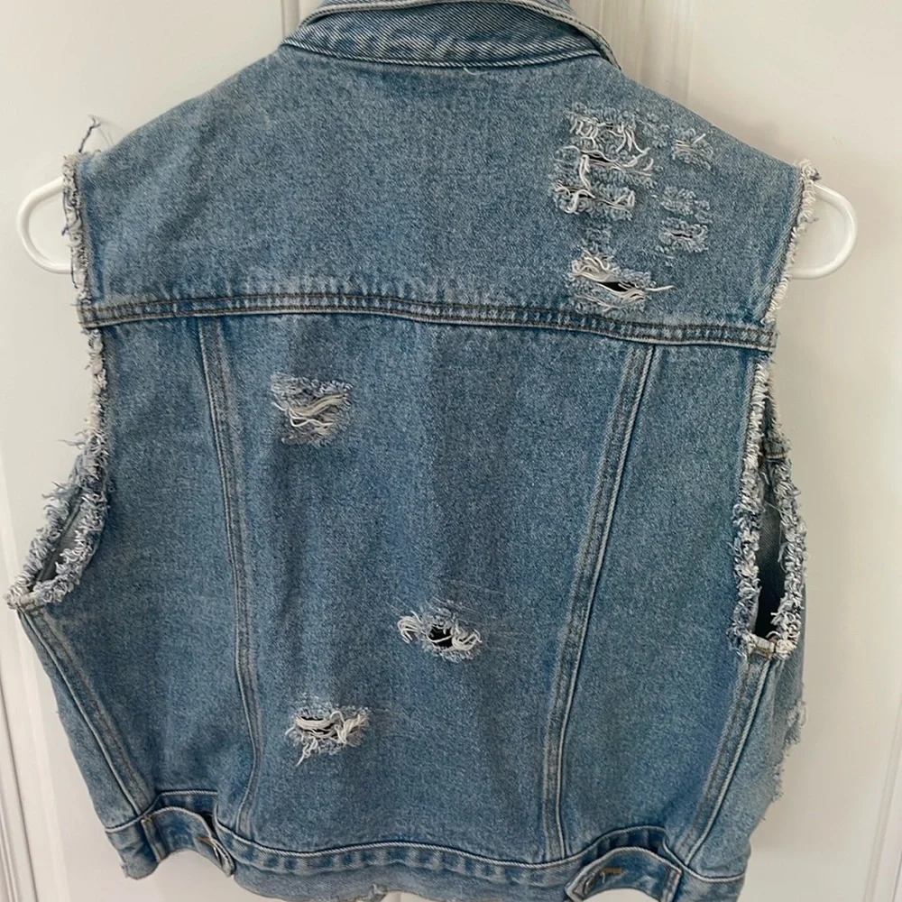 Vintage 90s Y2K Chazzz by Charles Ghailian Distressed blue Denim Vest Sz M - Picture 15 of 16